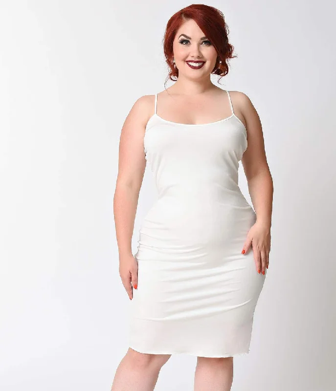 Off-White Dress Unique Vintage Plus Size Short White Stretch Slip