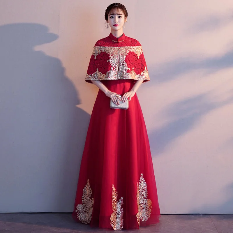 Boho Gown Floral Embroidery Bolero Top Tulle Skirt Chinese Wedding Dress