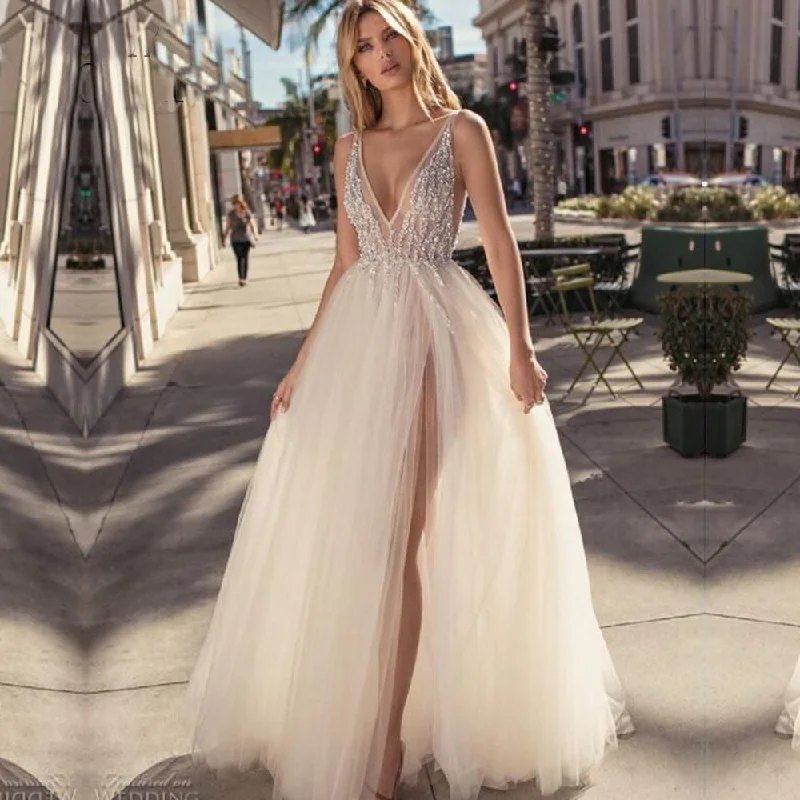 Ethereal Dress Charming Backless V-Neck High Split Special Wedding/Occasion Dresses Ethereal Dress Charming Backless V-Neck High Split Special Wedding/Occasion Dresses
