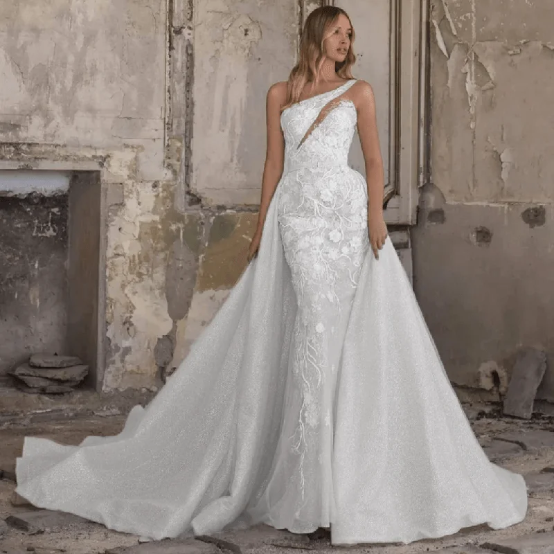 Graceful Wedding Dress Elegant One-Shoulder Mermaid Wedding Dress with Detachable Train | 2-in-1 Versatile Bridal Gown | Luxury Organza and Tulle Graceful Wedding Dress Elegant One-Shoulder Mermaid Wedding Dress with Detachable Train | 2-in-1 Versatile Bridal Gown | Luxury Organza and Tulle
