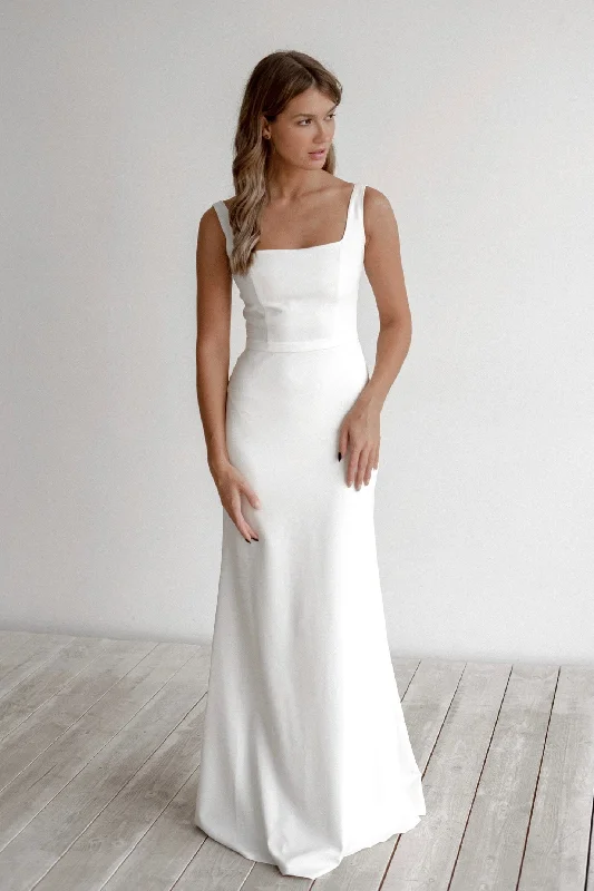 Long Train Gown Crepe Wedding Dress Jessica