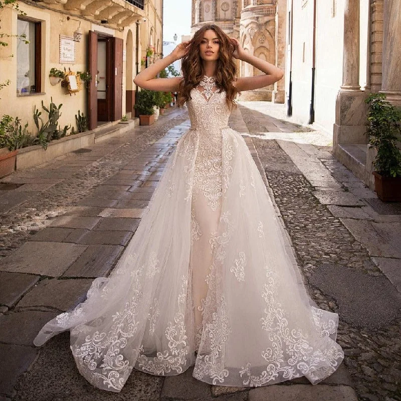 Elegant Dress Sexy Two-piece Appliques Lace Beading Sashes Mermaid Beach Wedding Dress Elegant Dress Sexy Two-piece Appliques Lace Beading Sashes Mermaid Beach Wedding Dress