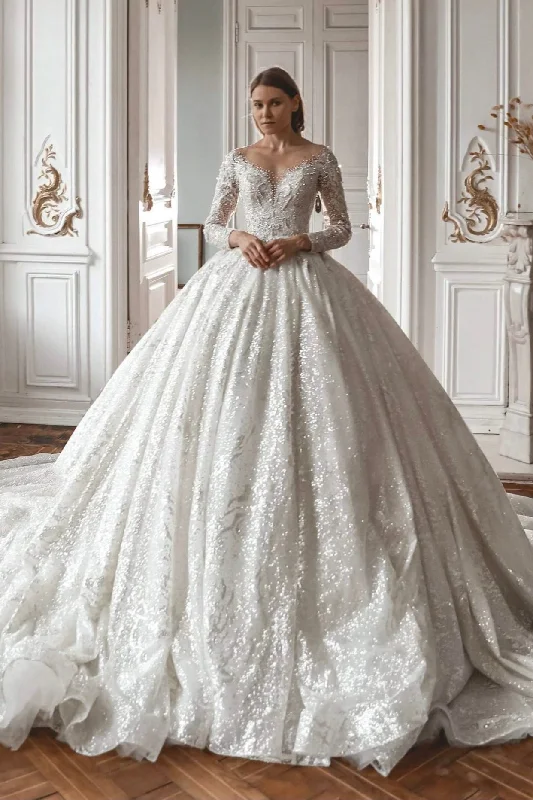 High Neck Dress Royal Lace Off-The-Shoulder Sparkly Wedding Dress Meryem