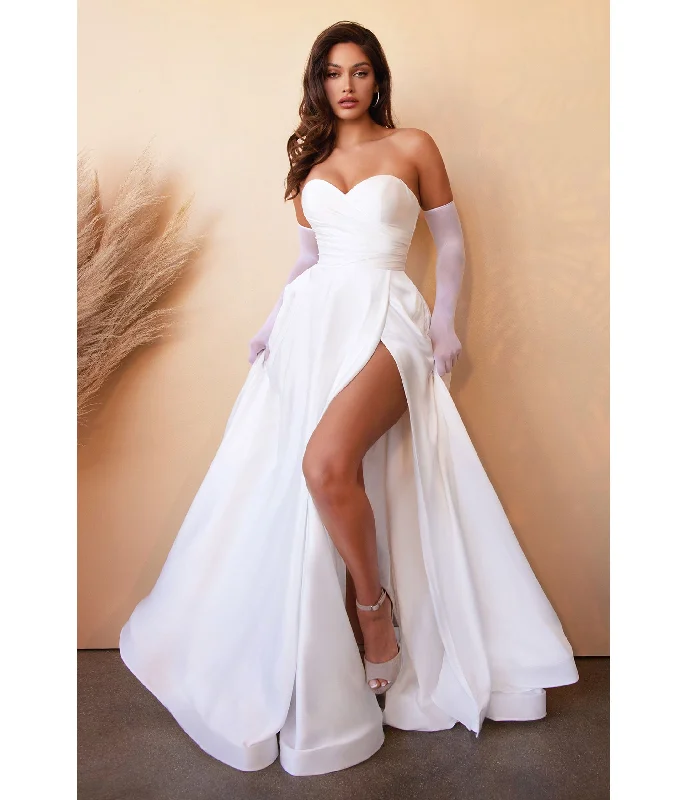 Tea-Length Dress Cinderella Divine White Strapless Sweetheart Satin Bridal Gown