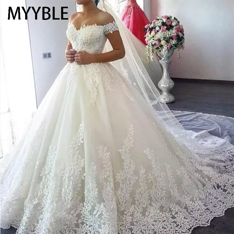 Minimalist Gown Customized White Off the Shoulder Plus Size Vestido De Noiva Wedding Dress Train Custom Made Plus Size Bridal Tulle Mariage Minimalist Gown Customized White Off the Shoulder Plus Size Vestido De Noiva Wedding Dress Train Custom Made Plus Size Bridal Tulle Mariage