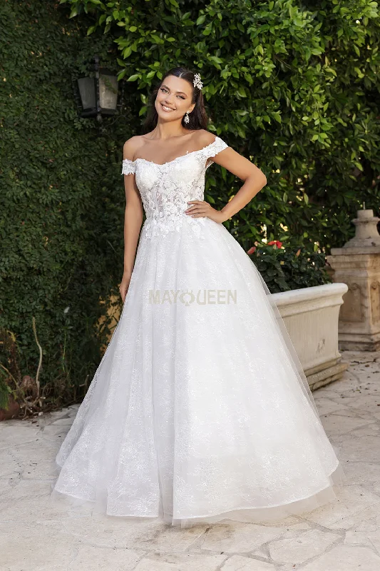 Backless Gown May Queen RQ8166 - Off-Shoulder Lace Applique Bridal Gown