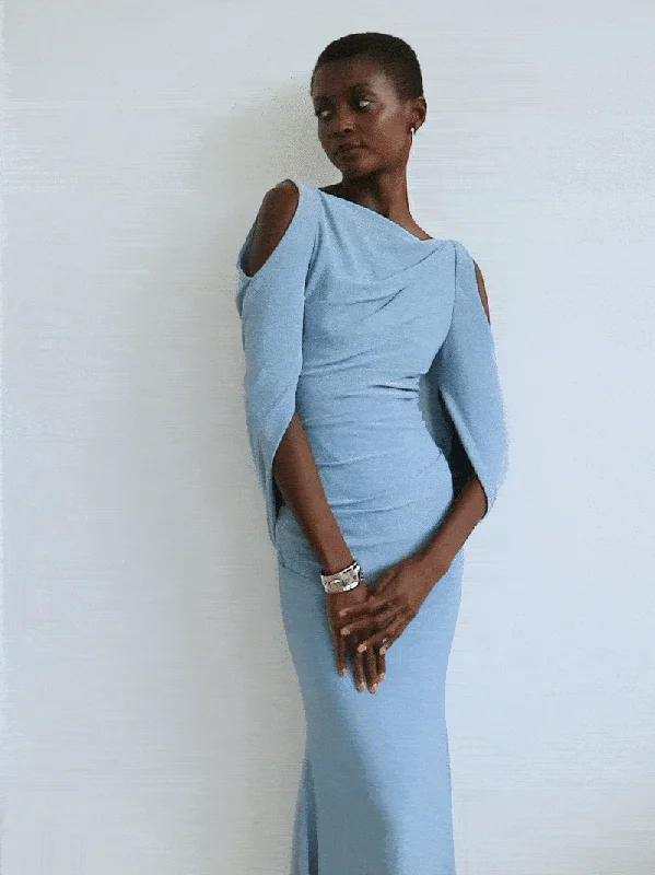 One-Shoulder Gown Peta Sky Blue Lurex Gown