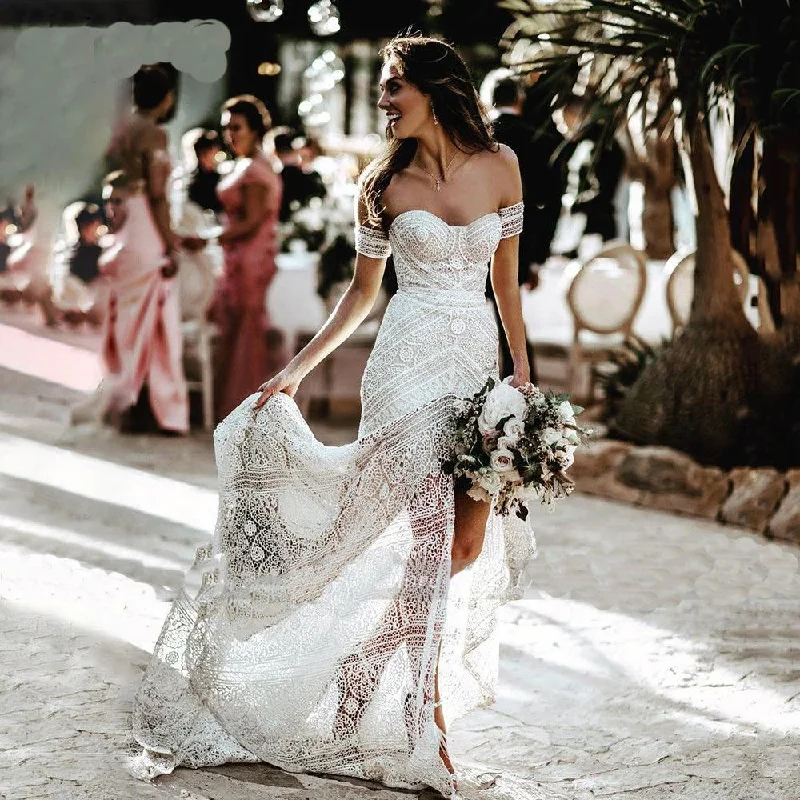 Vintage Lace Dress Boho Beach Mermaid Lace Wedding Dresses