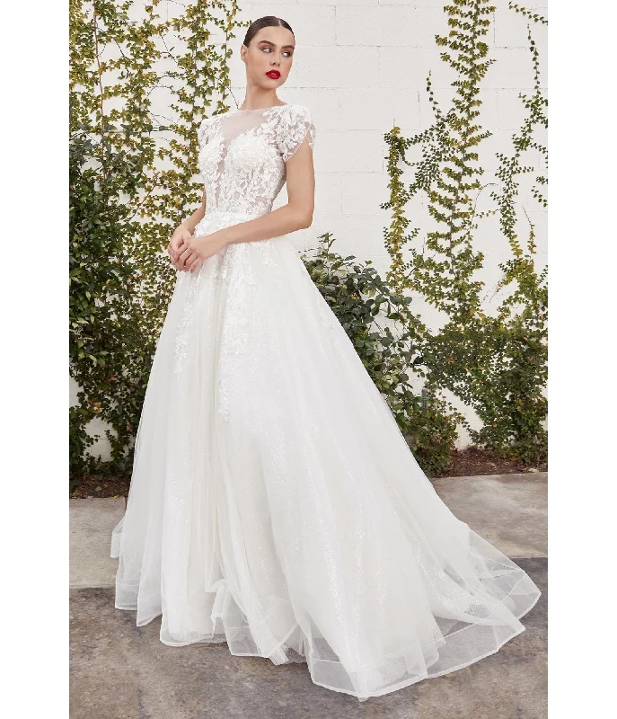Scalloped Edge Dress Cinderella Divine  Ivory Floral Glitter Tulle Bridal Ball Gown