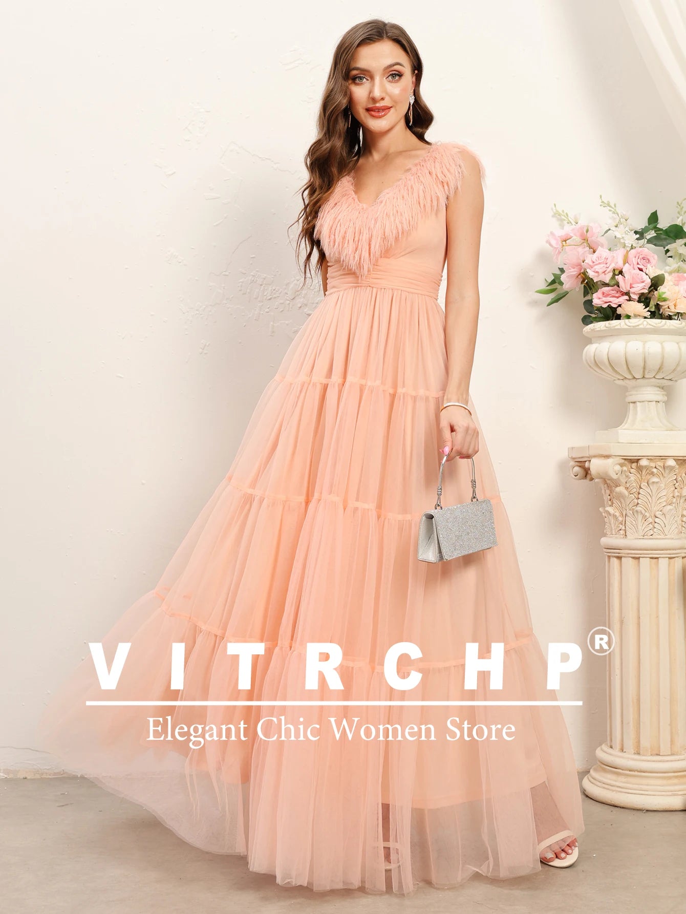 Open Back Dress Elegant A Line Pink Prom Dresses V Neck Ruffled Tiered Skirt Back Lace-up Evening Gowns Robes De Soirée Party Dresses Long Open Back Dress Elegant A Line Pink Prom Dresses V Neck Ruffled Tiered Skirt Back Lace-up Evening Gowns Robes De Soirée Party Dresses Long