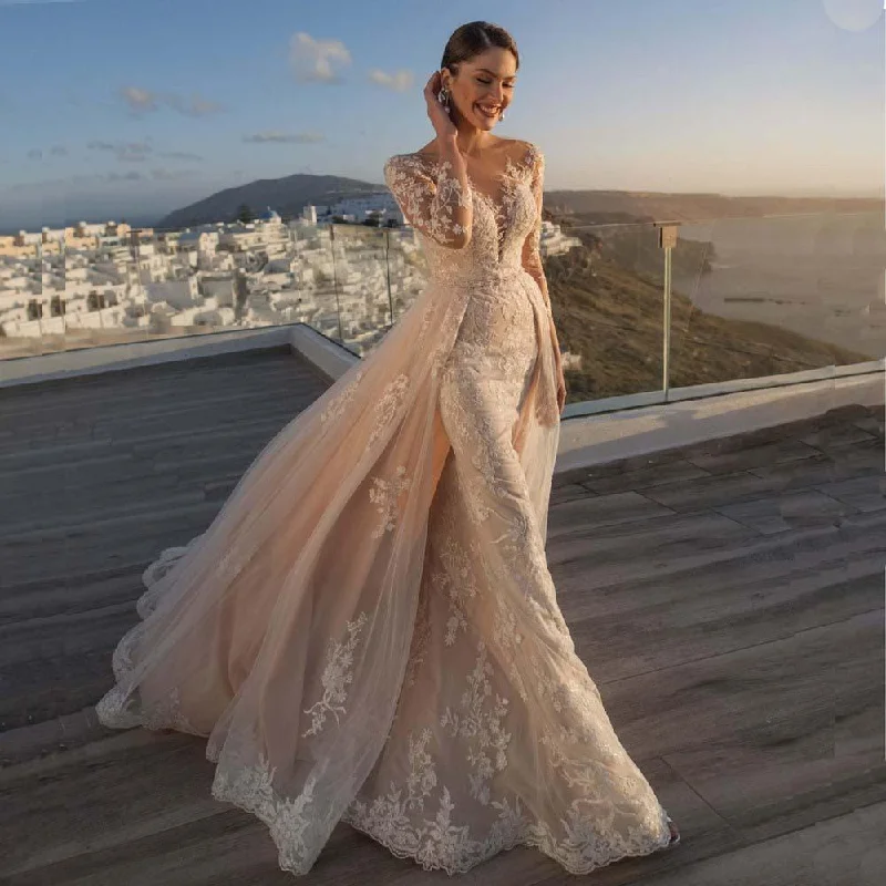 Mermaid Dress V Neck Appliques Lace Beading 2 In Romantic Boho Mermaid Wedding Dress Mermaid Dress V Neck Appliques Lace Beading 2 In Romantic Boho Mermaid Wedding Dress