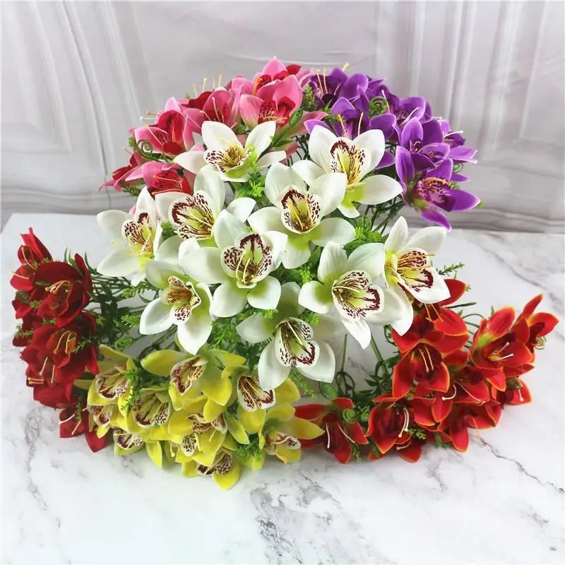 Dreamy Wedding Gown 10Pcs/Bouquet Artificial Orchid Flore White Silk Fake Orchid Flower DIY Wedding Back Road Home Desk Vase Accessories Faux Flores Dreamy Wedding Gown 10Pcs/Bouquet Artificial Orchid Flore White Silk Fake Orchid Flower DIY Wedding Back Road Home Desk Vase Accessories Faux Flores
