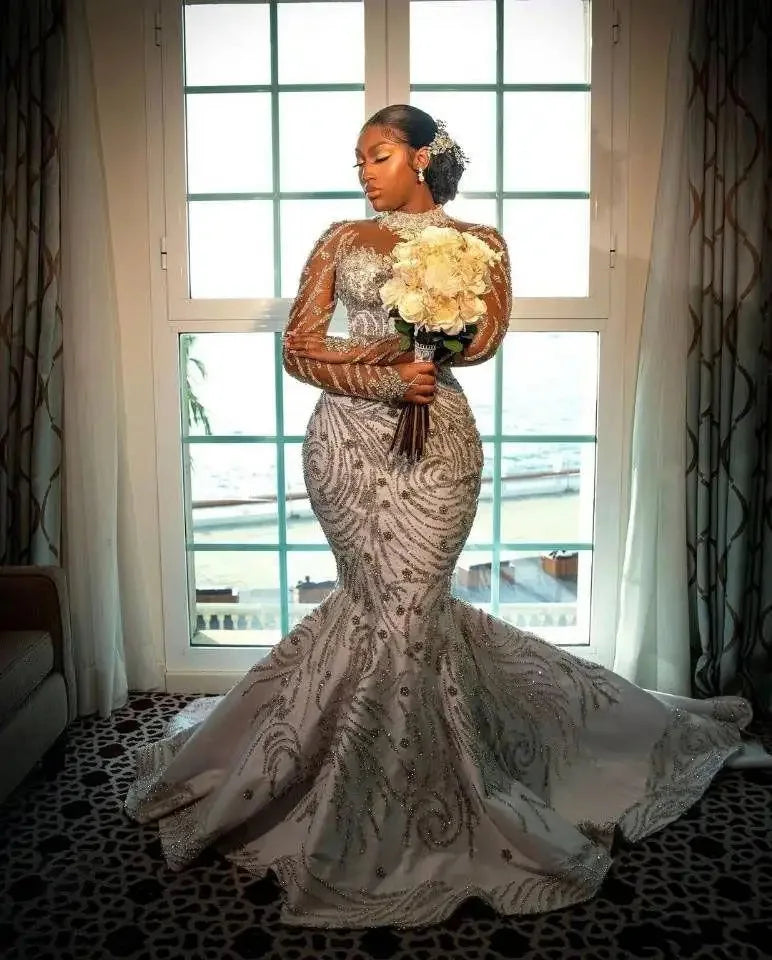 Empire Line Gown Bride Luxury Sparkling Bead Wedding Dress
