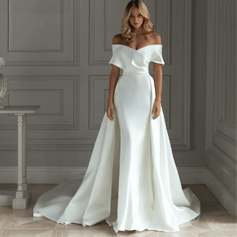 Classic Satin Dress Soft Satin Off The Shoulder Mermaid Wedding Dresses