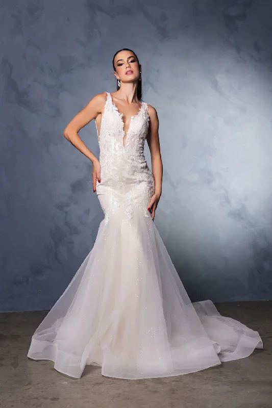 Puffy Sleeve Dress May Queen RQ8181 - Plunging Neck Sleeveless Bridal Gown