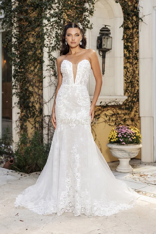 Embellished Gown May Queen RQ8145 - Strapless Lace Applique Bridal Gown