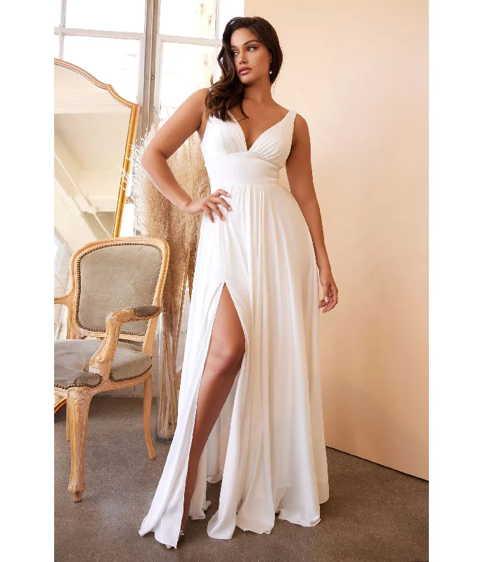 Embroidered Satin Dress Cinderella Divine  White Satin A Line Bridal Gown
