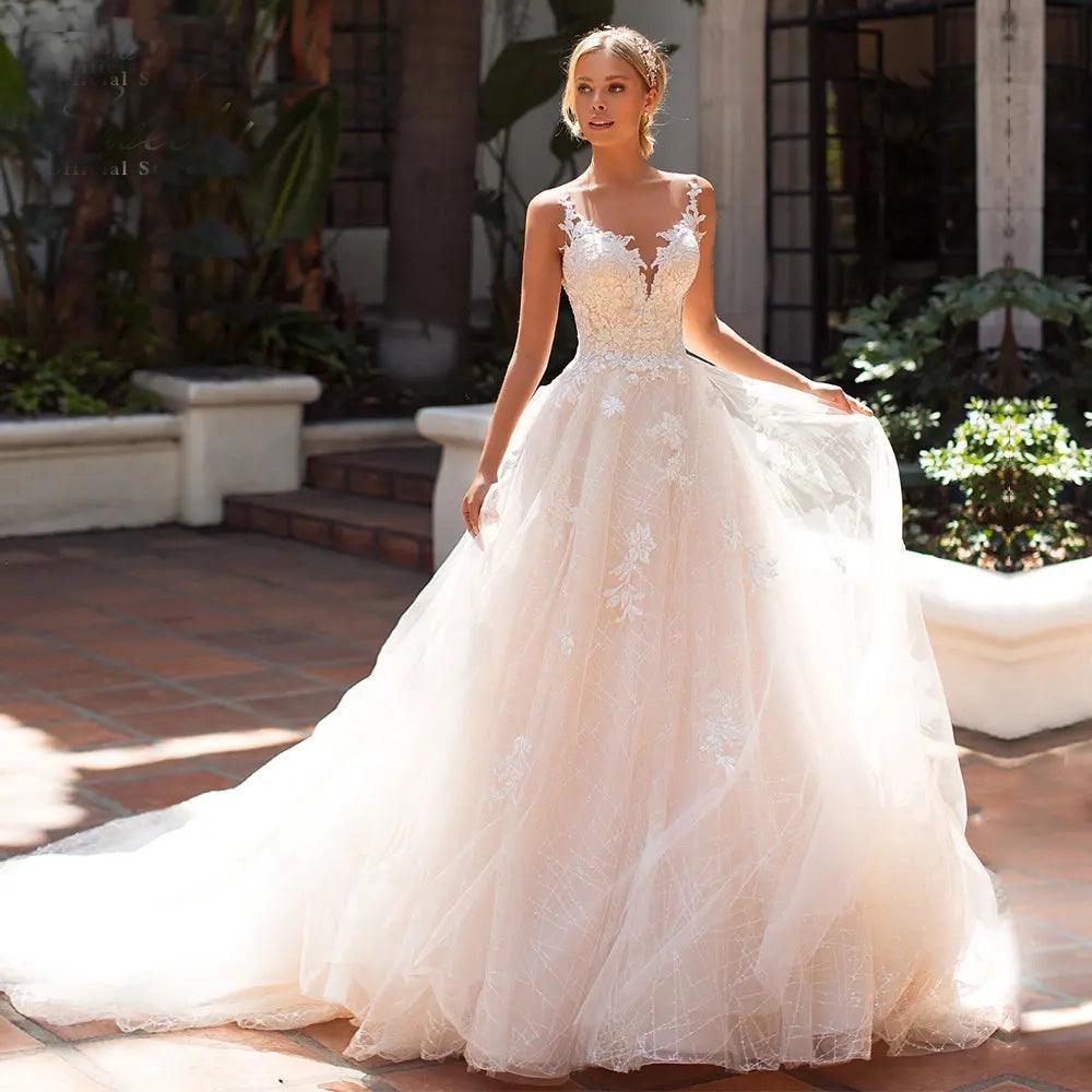 Appliqué Dress Luxury Embroidered Lace Wedding Dress - Ball Gown, V-Neck, Sleeveless, Button Back, Appliques, Robe De Mariee Appliqué Dress Luxury Embroidered Lace Wedding Dress - Ball Gown, V-Neck, Sleeveless, Button Back, Appliques, Robe De Mariee