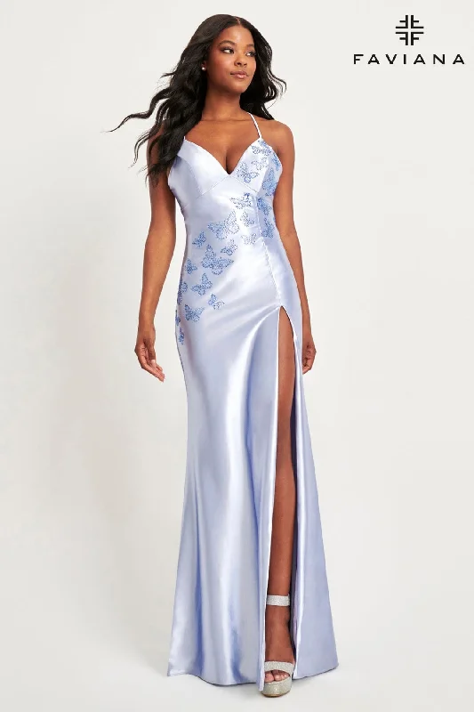 Satin Butterfly Prom Dress With Lace Up Back | 11053