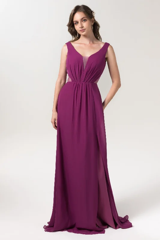 Strapless Dress A-Line Floor Length Chiffon Bridesmaid Dress CB0559