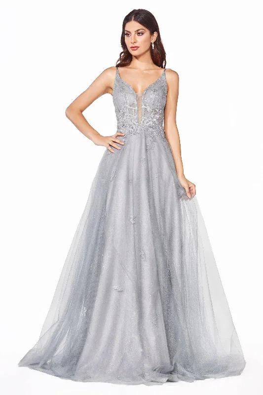 Cinderella Divine CD50 Long Spaghetti Strap Evening Prom Dress