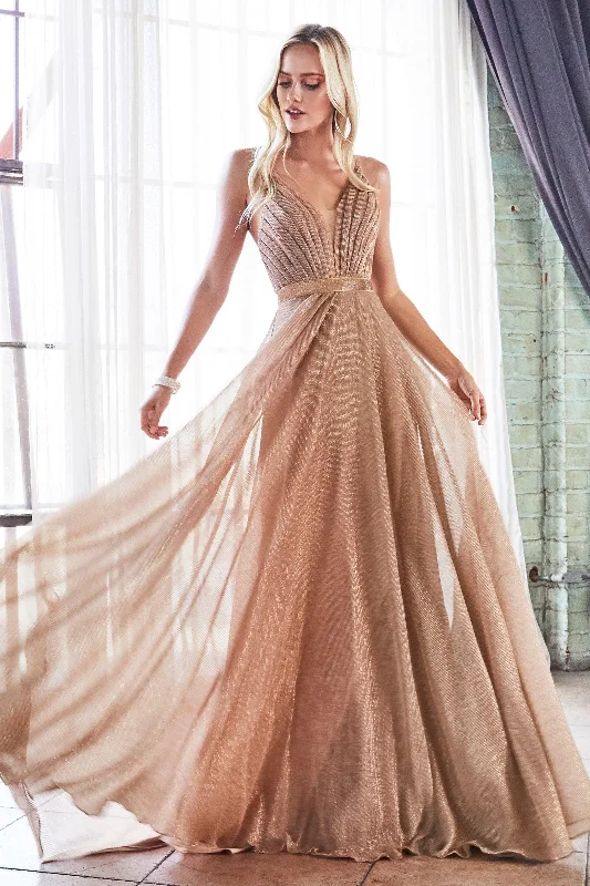 Chic Minimalist Dress Cinderella Divine CW167 Long Pleated Spaghetti Strap Metallic Prom Dress Chic Minimalist Dress Cinderella Divine CW167 Long Pleated Spaghetti Strap Metallic Prom Dress