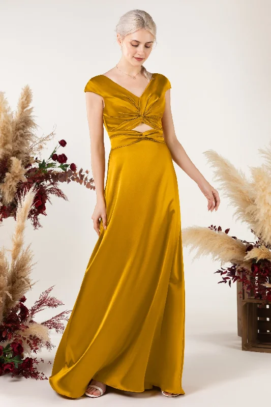 Long Sleeve Dress A-Line Sweep Luxe Satin Bridesmaid Dress Formal Dresses CB0497
