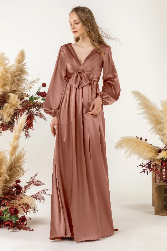 Custom Fit Gown A-Line Sweep Luxe Satin Bridesmaid Dress Formal Dresses CB0508