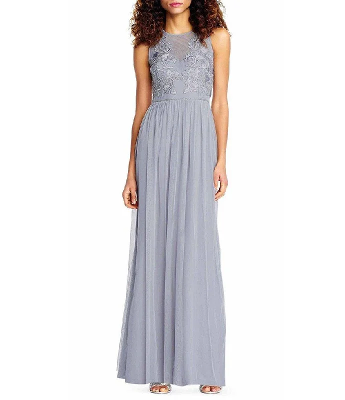 Silver Embellished Gown Adrianna Papell - AP1E203102 Filigree Beaded Embroidered Tulle Gown Silver Embellished Gown Adrianna Papell - AP1E203102 Filigree Beaded Embroidered Tulle Gown