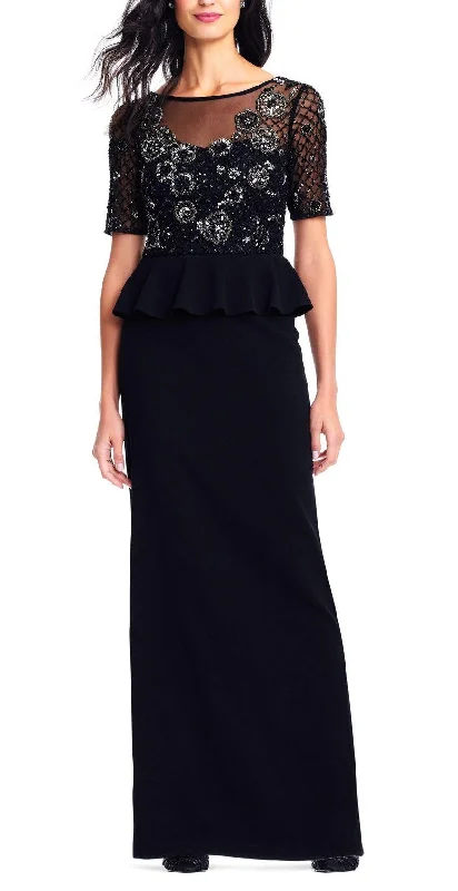 Hand-Stitched Lace Dress Adrianna Papell AP1E202890 Illusion Flutter Long Formal Dress Plus Size