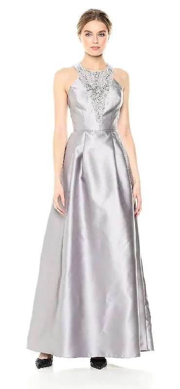 Floral Appliqué Gown Adrianna Papell AP1E203176 Long Formal Halter Prom Dress