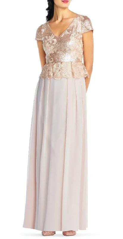 Off-Shoulder Dress Adrianna Papell AP1E203408 Short Sleeve Pleated Sequin Chiffon Dress