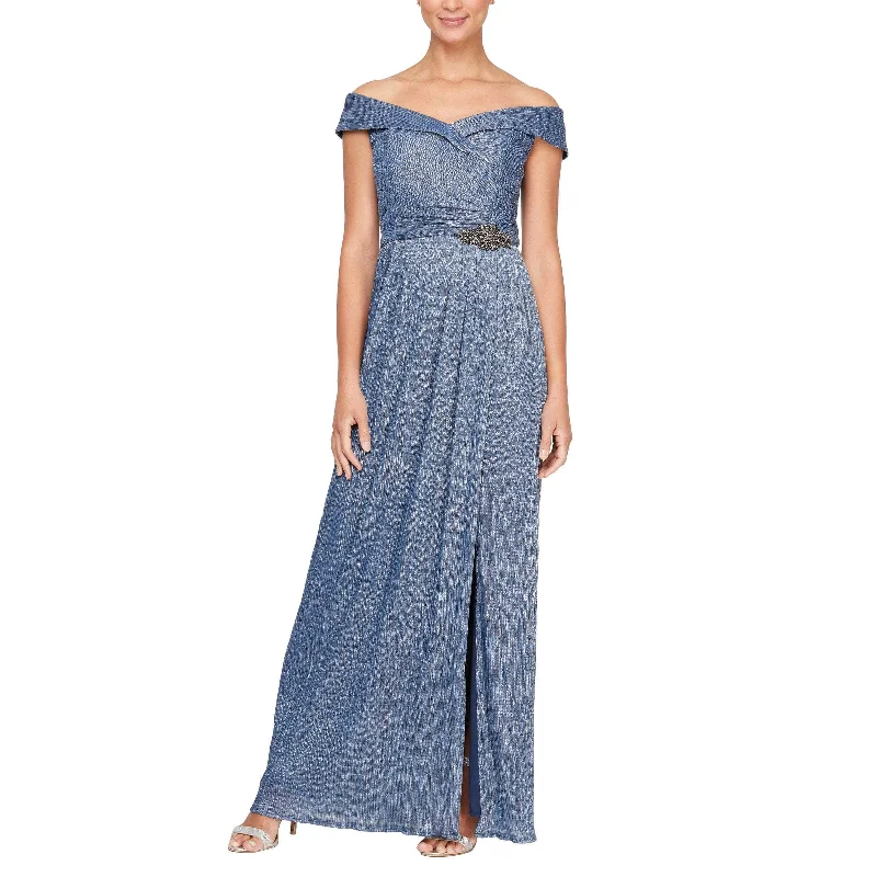 Elegant Dress Alex Evenings 8127712 - Off Shoulder Metallic Evening Dress