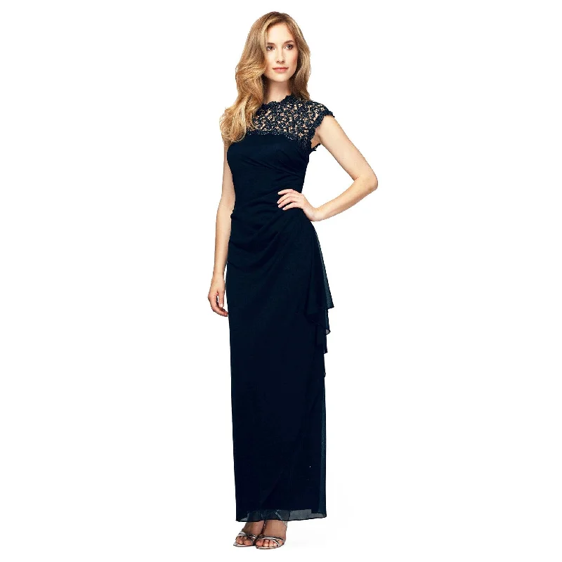 Pleated Gown Alex Evenings AE112388 Long Formal Metallic Lace Gown