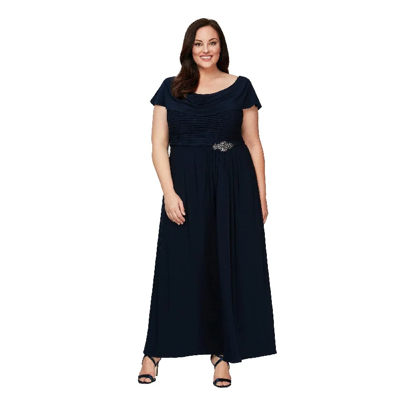 Modern Gown Alex Evenings AE84351491 Plus Size Long Pleated Dress