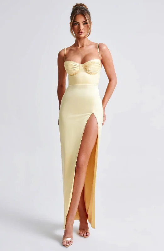 Puffy Sleeve Dress Alora Maxi Dress - Lemon