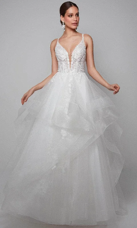 Sparkle Ball Gown Alyce Paris 7080 - Sleeveless Plunging V-neck Bridal Gown