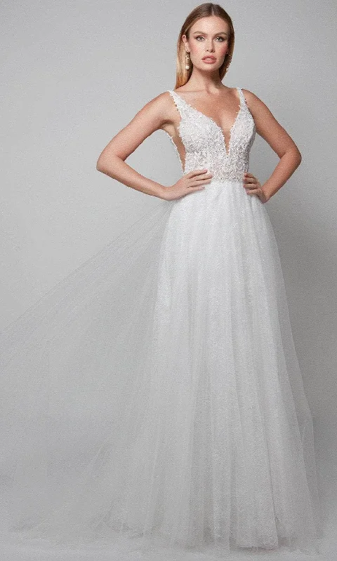 Off-White Dress Alyce Paris 7081 - Corset Boned V-neck Wedding Gown