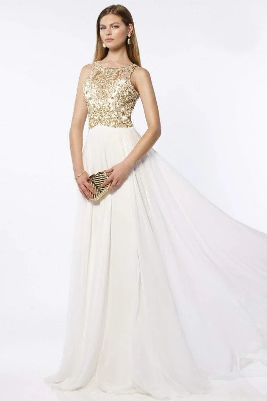 Flowy Chiffon Dress Alyce Paris - Sleeveless Beaded Chiffon A-line Gown 6681