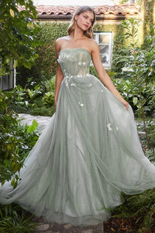 Lace Dress Andrea and Leo - A1015 Strapless Pleated Long Modest Prom Gown
