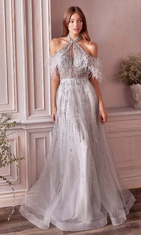 Sleeveless Dress Andrea and Leo - A1023 Fur And Beaded Open Back A-Line Dress