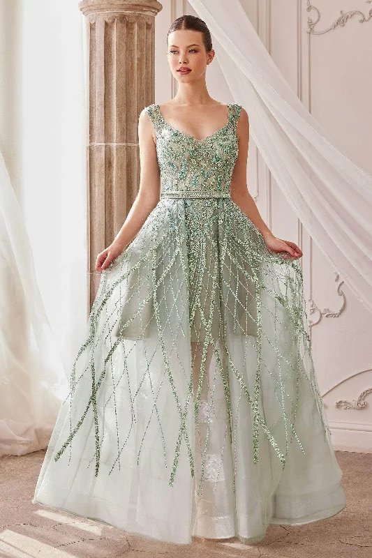 Shimmering Satin Dress Andrea and Leo - A1091 Lattice Motif A-Line Gown