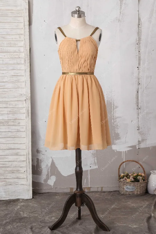 Apricot Keyhole Chiffon Halter Neck Short Special Occasion Dress