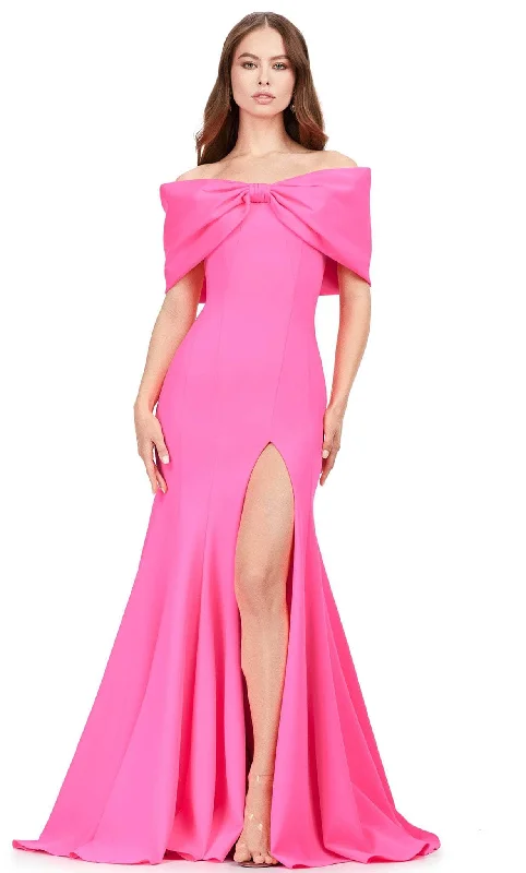 Soft Tulle Dress Ashley Lauren 11412 - Bow Designed Off-Shoulder Prom Gown