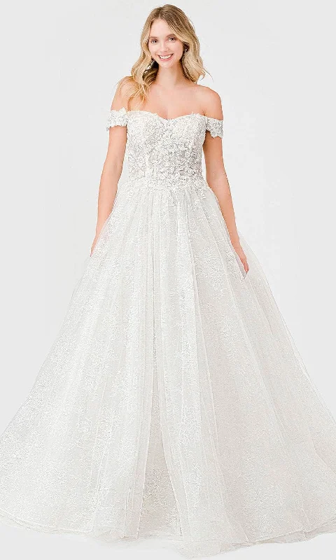 Satin Dress Aspeed Design MS0027 - Floral Embroidered A-Line Bridal Dress