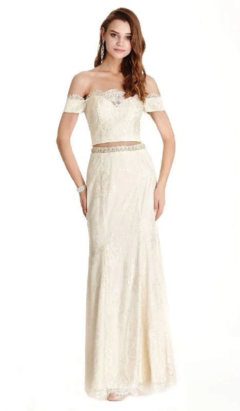 Open Back Dress Aspeed Design - Two Piece Lace Off-Shoulder Sheath Prom Dress