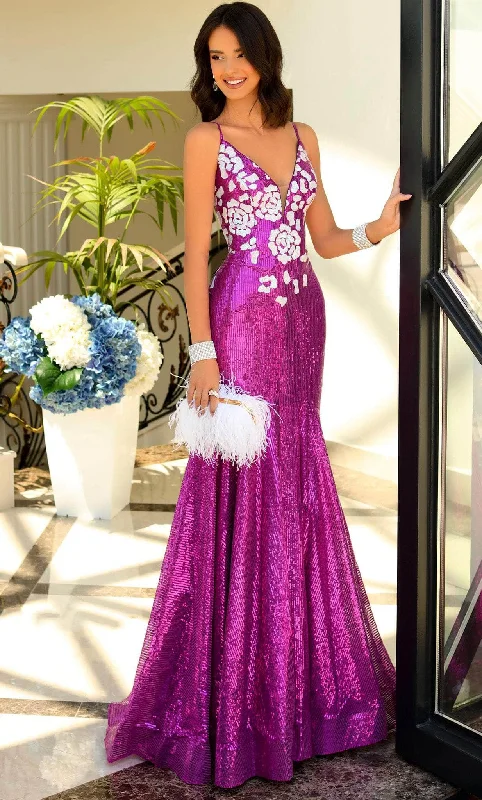 Off-Shoulder Lace Gown Blush by Alexia Designs 20532 - Sequined V-Neck Prom Gown