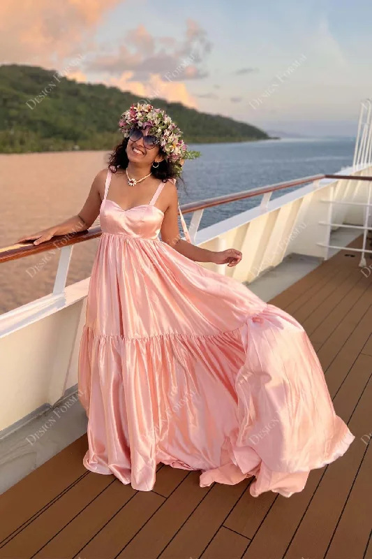 Sheer Sleeve Dress Blushing Pink Empire A-line Designer Charmeuse Yesha Formal Dress Sheer Sleeve Dress Blushing Pink Empire A-line Designer Charmeuse Yesha Formal Dress