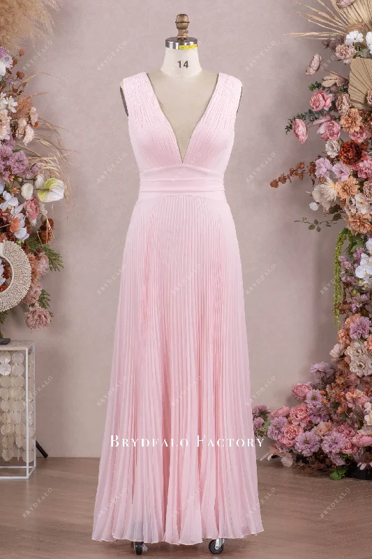 Soft Tulle Dress Blushing Pink Pleated Chiffon Floor Length Bridesmaid Dress