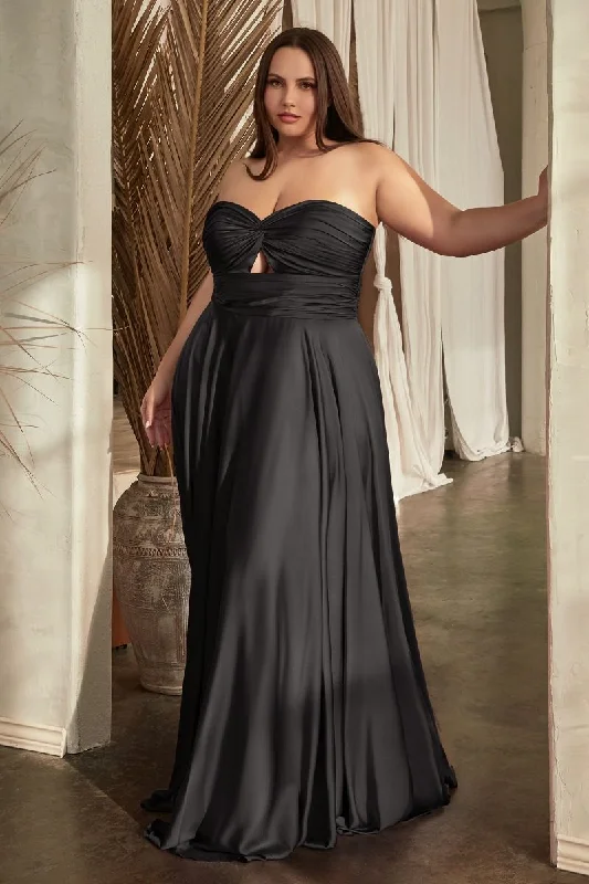 CD 7496C - Plus Size Strapless Stretch Satin A-Line Prom Gown with Keyhole Bodice